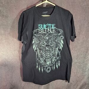 Suicide Silence Fanged Skull Feathered Headdress Black Graphic Band Tee VG- L